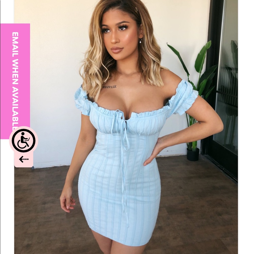 Tasha off the shoulder doll dress in baby blue 💙